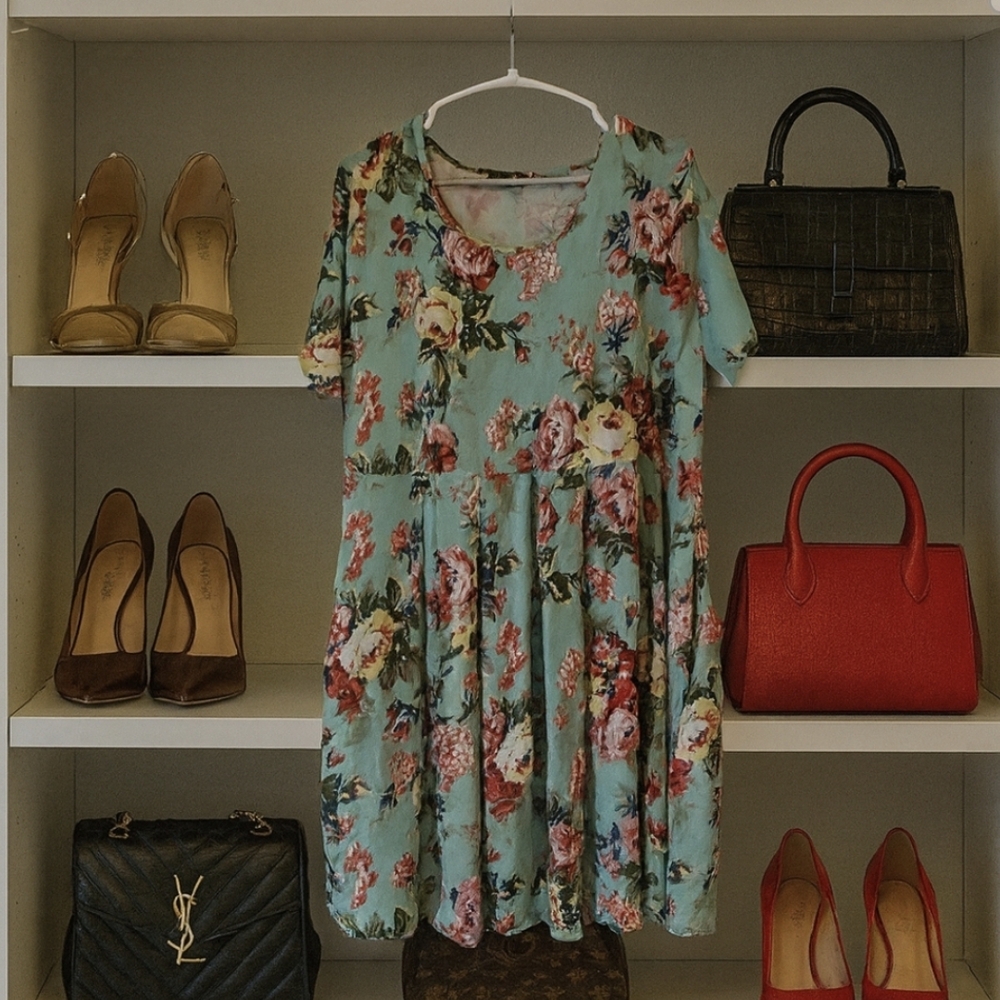 Chic Floral Mini Dress in Blue and Pink